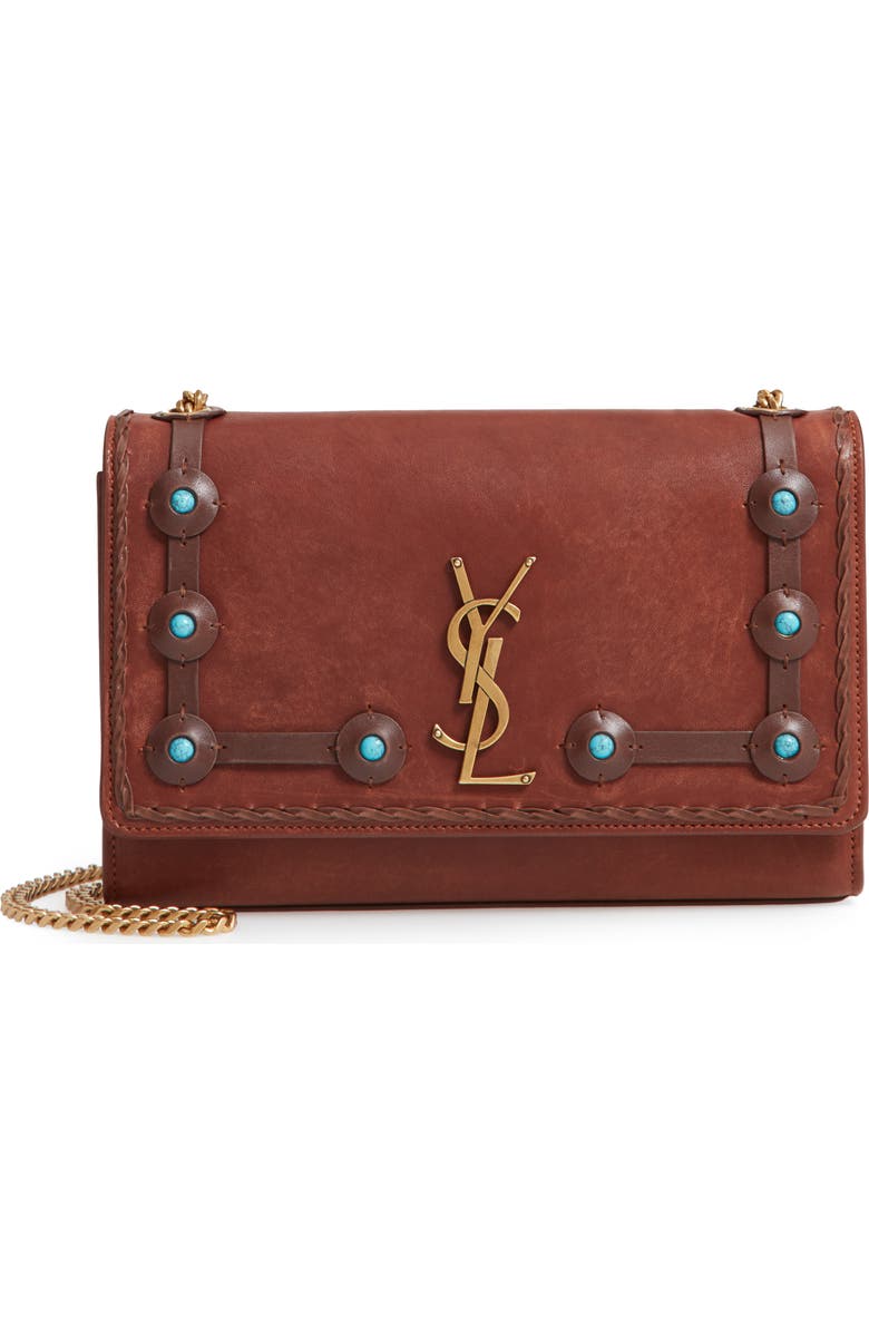Saint Laurent Medium Kate Studded Leather Crossbody Bag, Main, color,