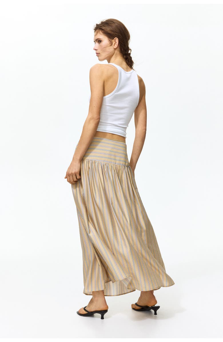 H&M Gathered midi skirt, Alternate, color, Beige/Striped