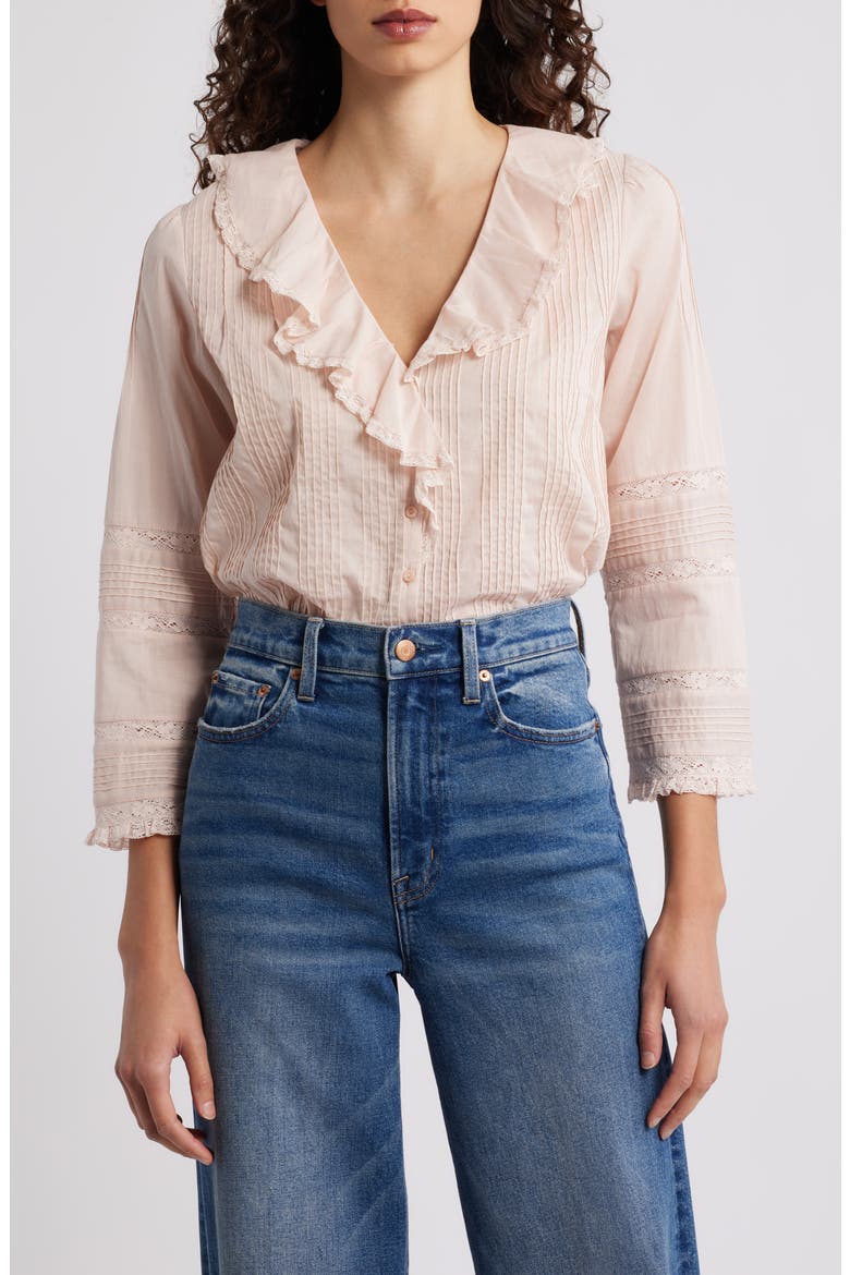 Huguette Pintuck Ruffle Top, Main, color, BLUSH