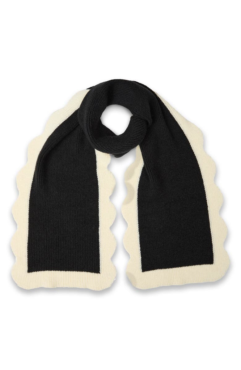 SAACHI Scallop Trim Scarf, Main, color, Black
