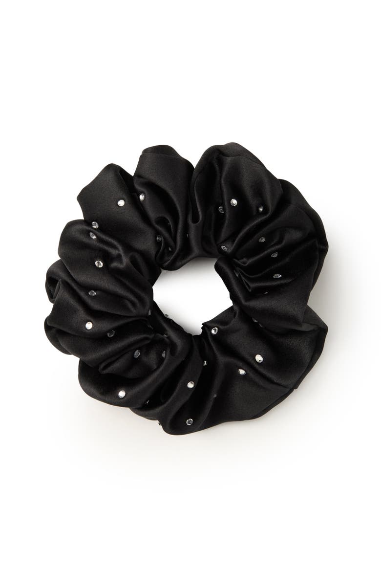Crystal Twinkle Silk Scrunchie, Main, color, Black