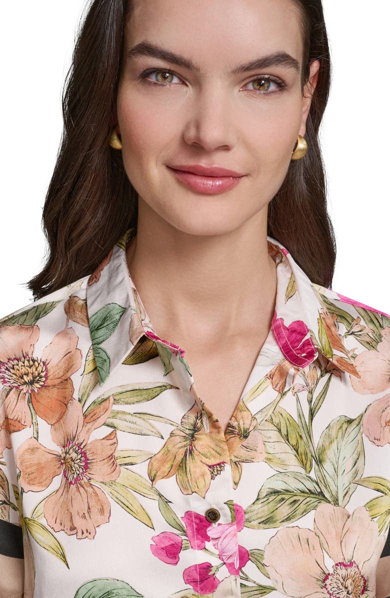 KARL LAGERFELD PARIS Floral Short Sleeve Button-Up Shirt, Alternate, color, Bisque/ Light Blush Combo