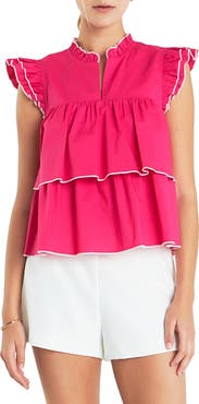 English Factory Ruffle Sleeve Tiered Cotton Top