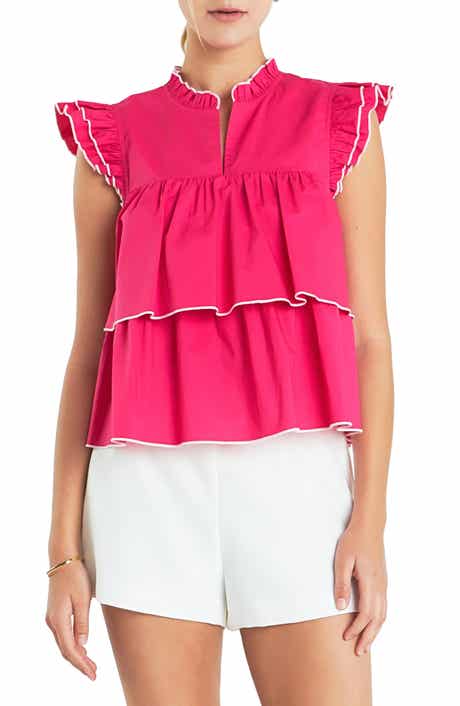 English Factory Ruffle Sleeve Tiered Cotton Top