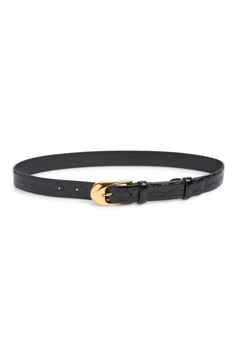 Dome Alligator Embossed Leather Belt, Main, color, BLACK