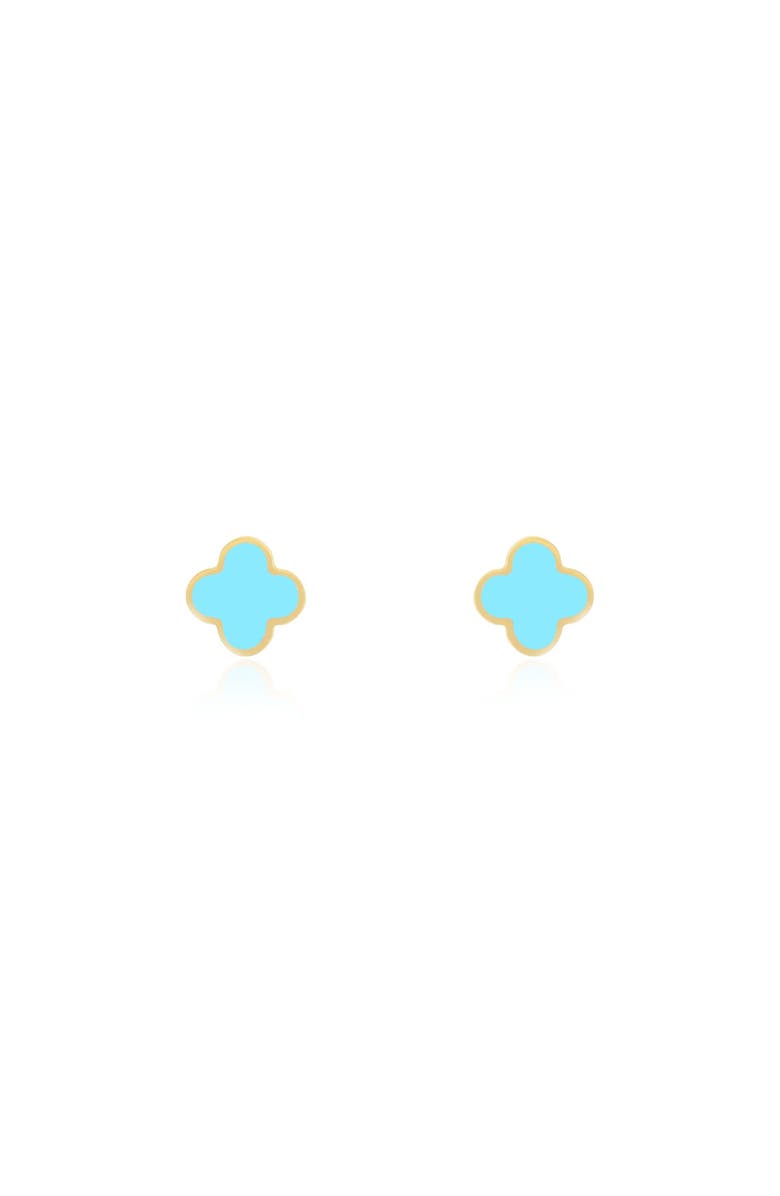 The Lovery Fine Jewelry Mini Turquoise Clover Stud Earrings, Alternate, color, Turquoise