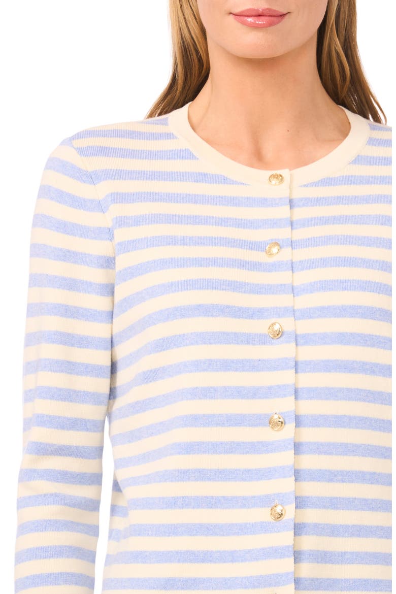 Stripe Crewneck Cardigan, Alternate, color, BERRY BLUE HEATHER