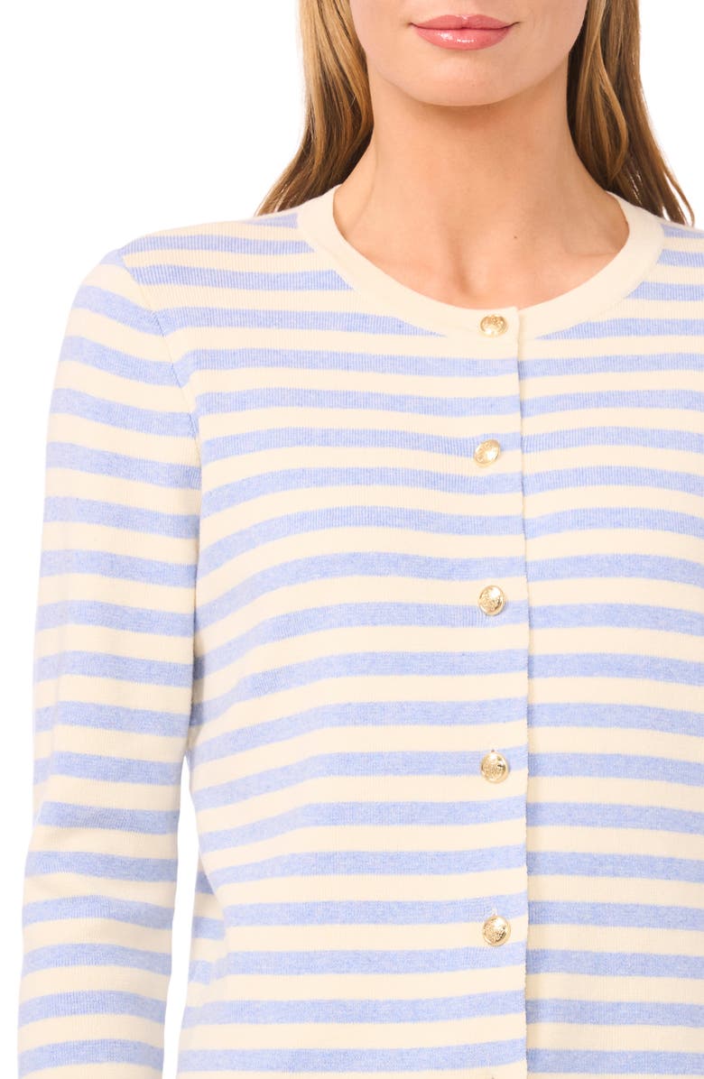 Halogen<sup>®</sup> Stripe Crewneck Cardigan, Alternate, color, Berry Blue Heather