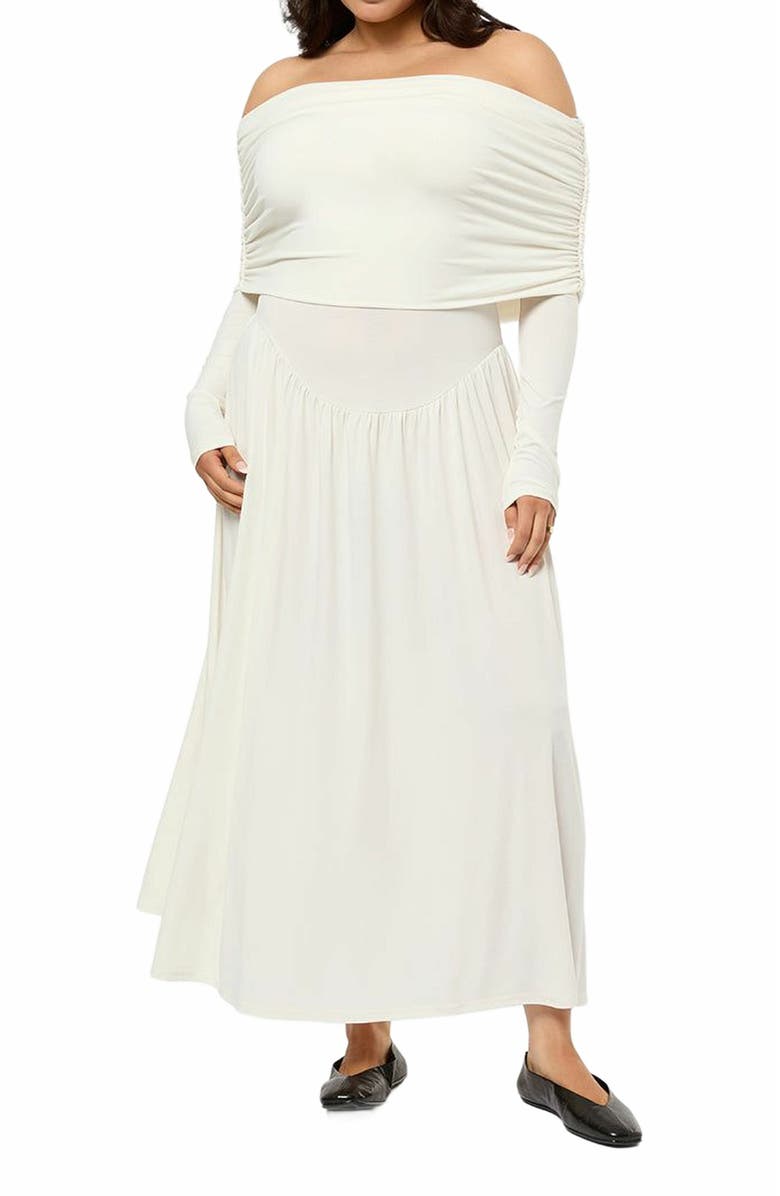 WeWoreWhat Off Shoulder Ruched Midi Dress, Alternate, color,