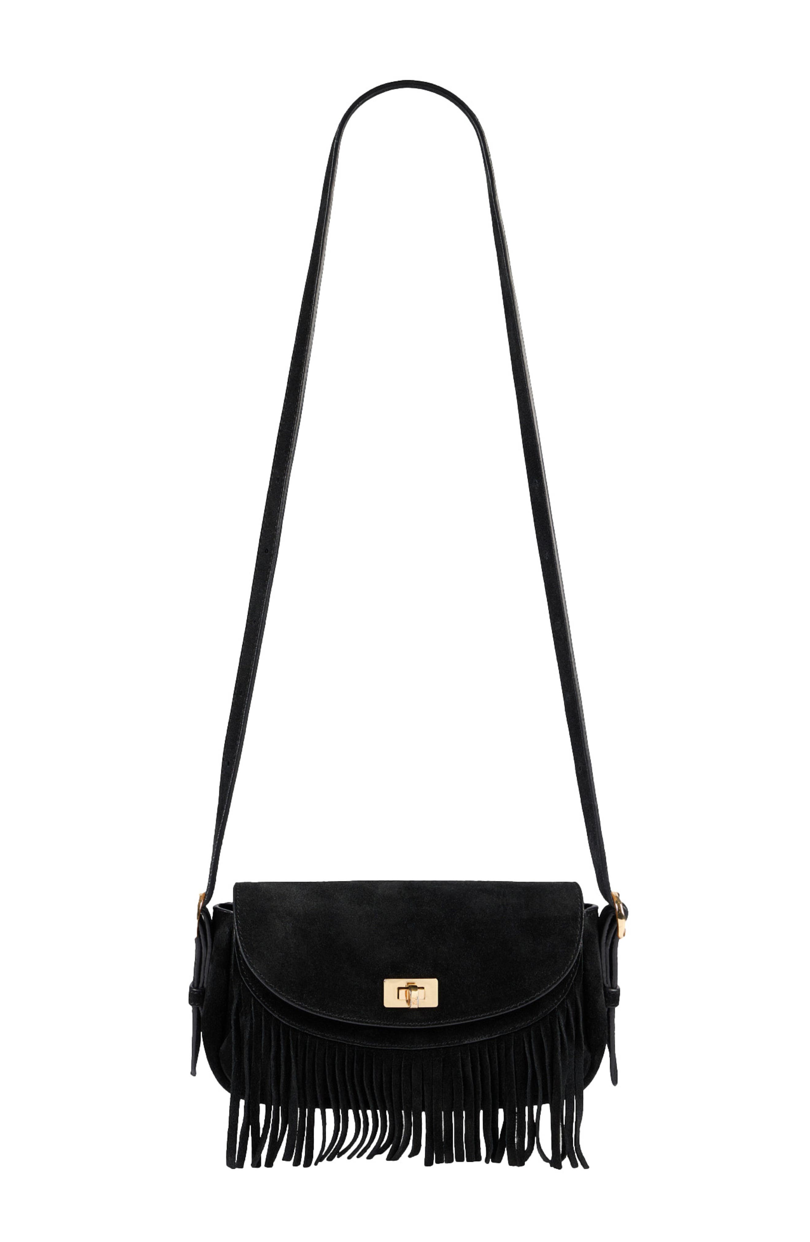 SANDRO Mini Mambo suede bag, Main, color, Black