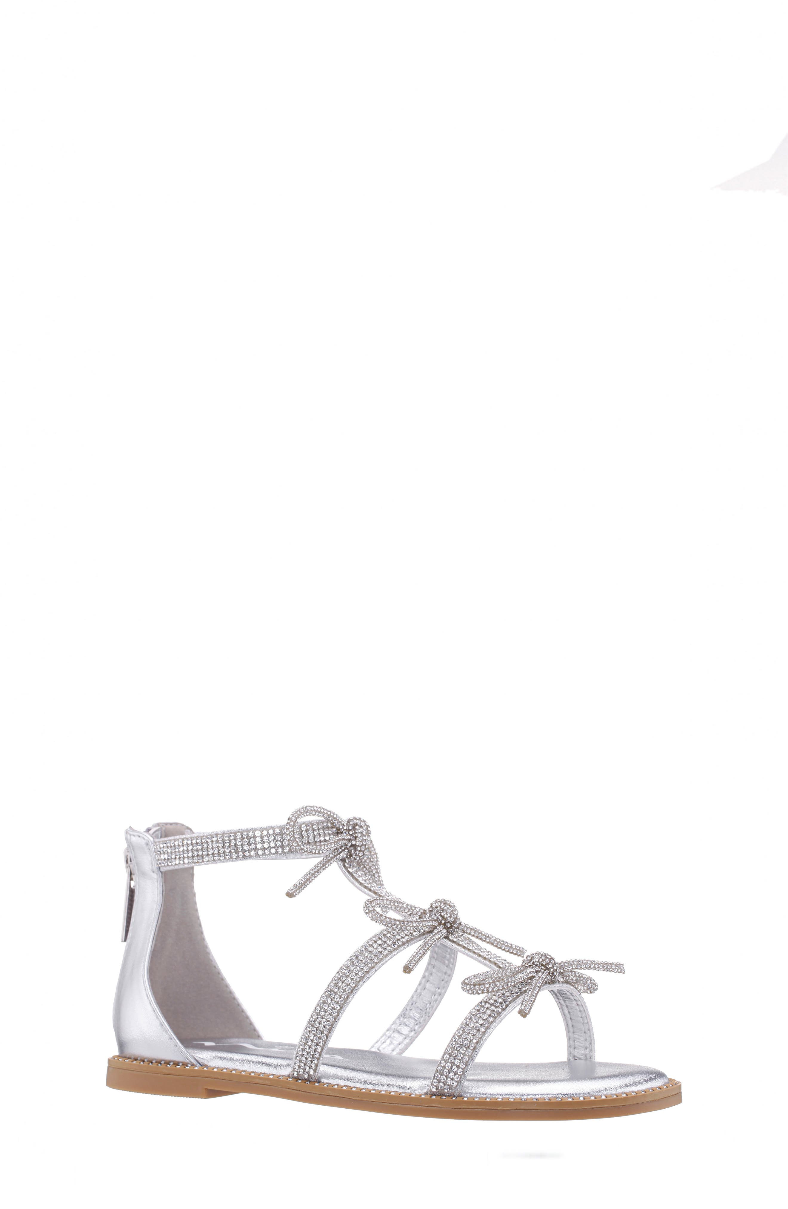 Nina Kids' Solace Sandal, Main, color, Silver Metallic/ Rhinestones
