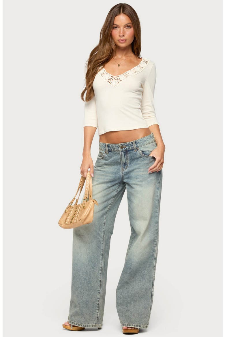 Haeva Crochet Neck Cropped Top, Alternate, color, CREAM