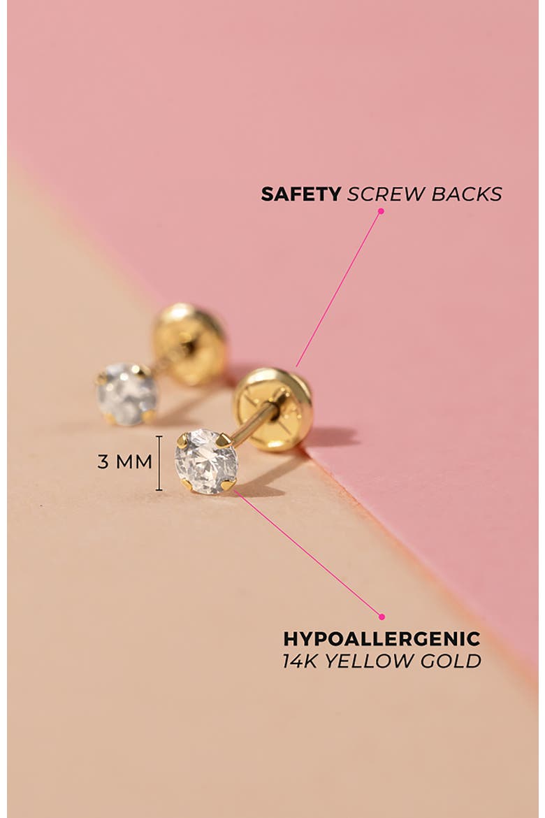 14k Flush Cubic Zirconia Solitaire Earrings, Alternate, color, Gold