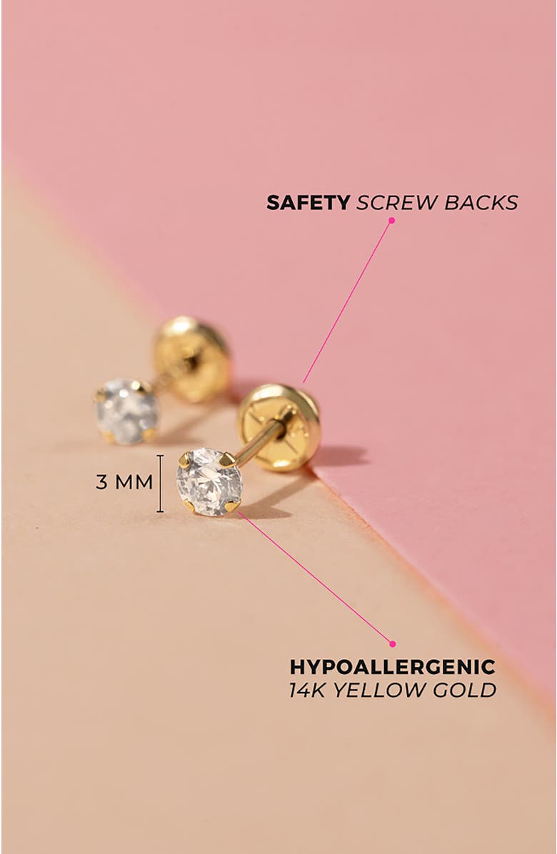 In Season Jewelry 14k Flush Cubic Zirconia Solitaire Earrings, Alternate, color, Gold