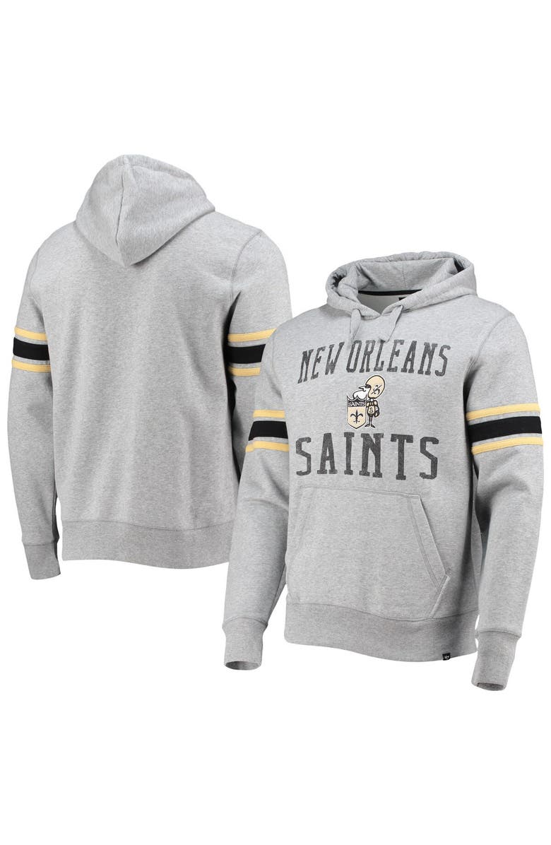 '47 Men's '47 Heathered Gray New Orleans Saints Double Block Throwback Pullover Hoodie, Main, color, Heather Gray