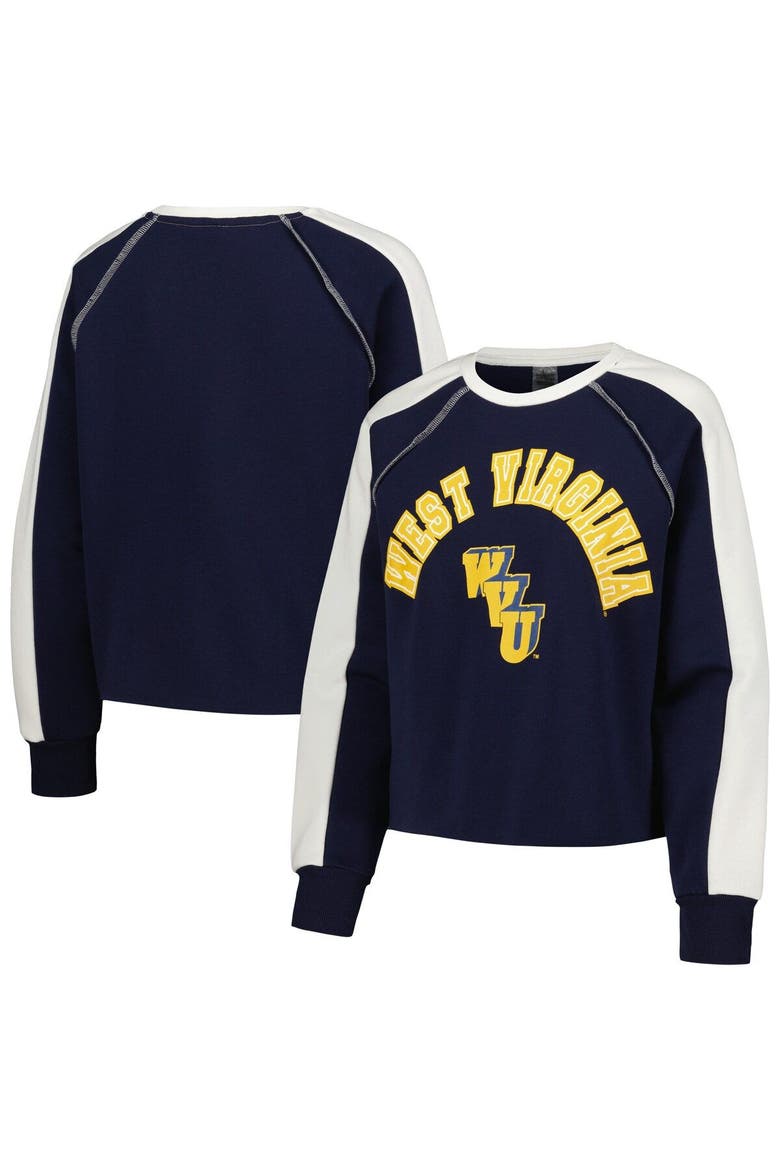 Women's Gameday Couture Navy West Virginia Mountaineers Blindside Raglan Cropped Pullover Sweatshirt, Main, color, Navy