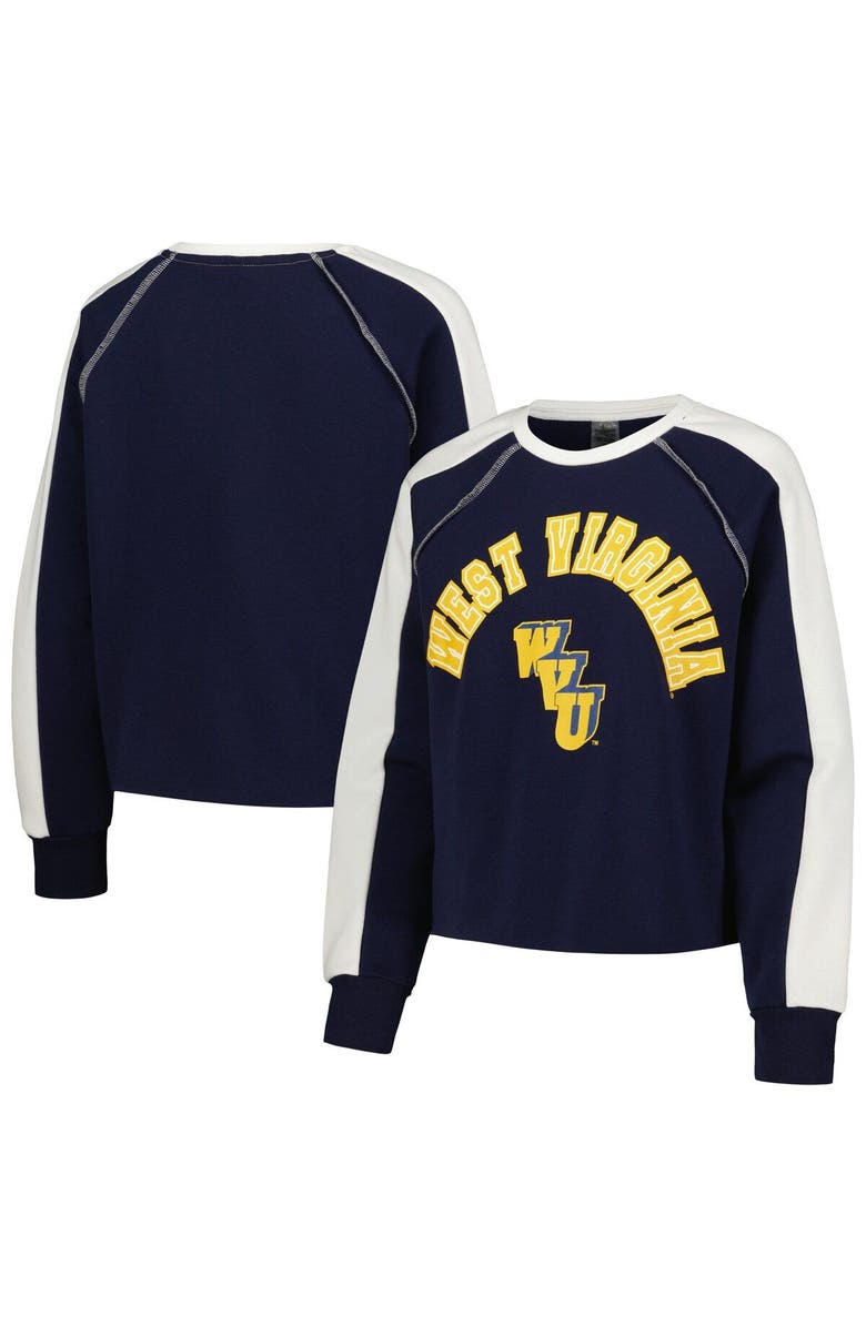 GAMEDAY COUTURE Women's Gameday Couture Navy West Virginia Mountaineers Blindside Raglan Cropped Pullover Sweatshirt, Main, color, Navy