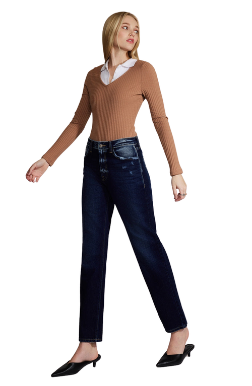 Kancan Premier Delores Premier High Rise Straight Jeans In Dark Wash
