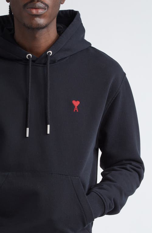 Ami Alexandre Mattiussi Cotton Hoodie With Drawstring Hood And Red Logo Embroidery In Black