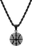 HMY JEWELRY Men's Black Stainless Steel Pavé Crystal Basketball Pendant Necklace
