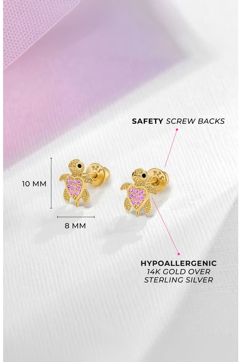 Sparkling Turtle Plated Earrings, Alternate, color, Pink