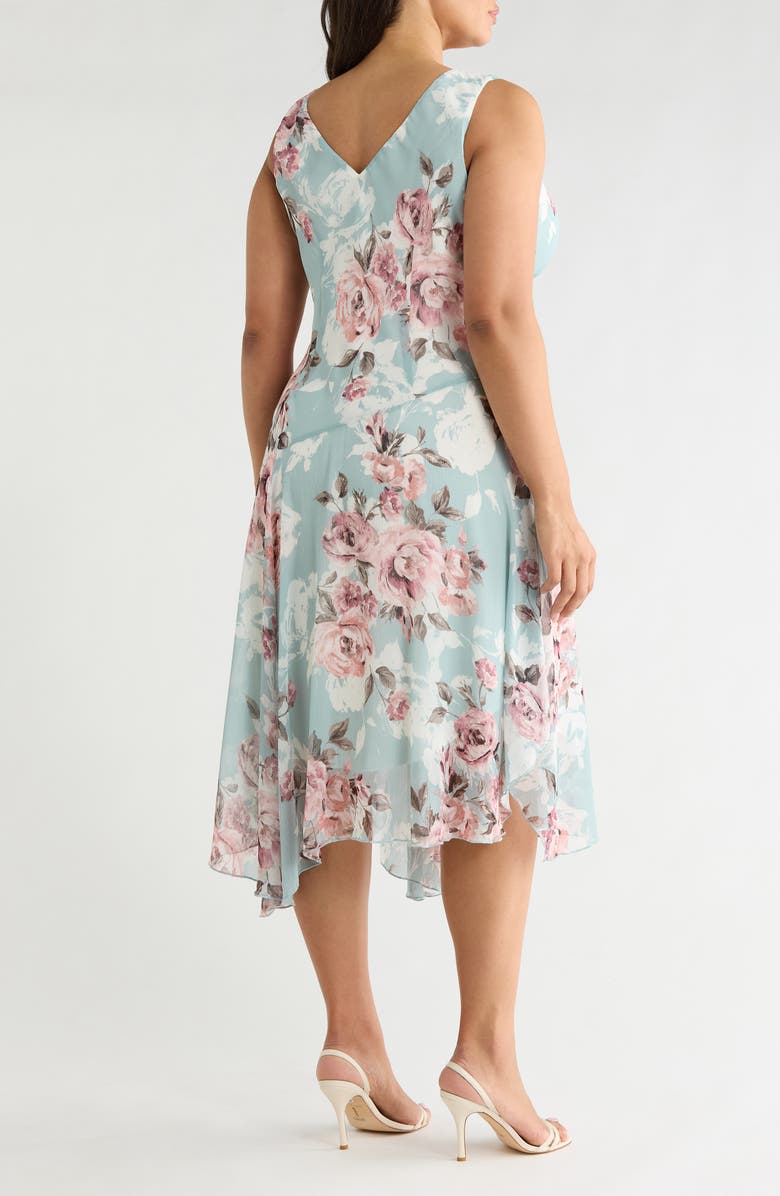 Connected Apparel Floral Asymmetric Hem Dress, Alternate, color, Sage