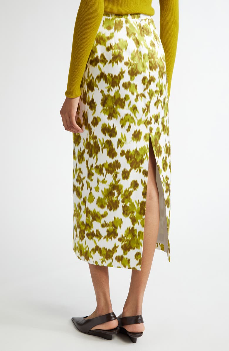 Michael Kors Collection Blurred Floral Print Duchesse Satin Pencil Skirt, Alternate, color, Moss/ Optic White