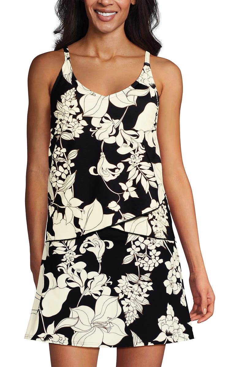 Lands' End Tulip Hem Tankini Top, Alternate, color, Black/Egret Lilies