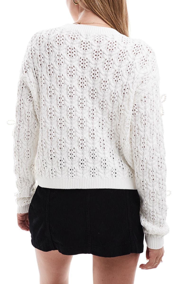 Miss Selfridge Faux Pearl Bow Open Stitch Sweater, Alternate, color, 