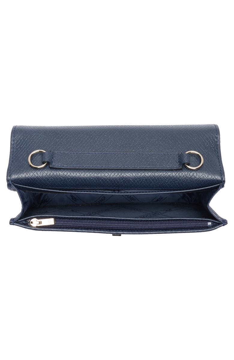 Longchamp Leather Flap Wallet on a Chain, Alternate, color, Navy