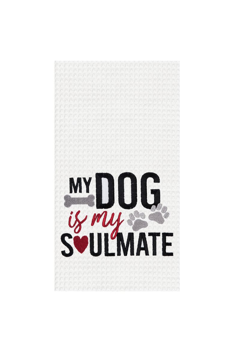 Dog is My Soulmate Kitchen and Bathroom Embroidered Waffle Hand Towel, Main, color, Black