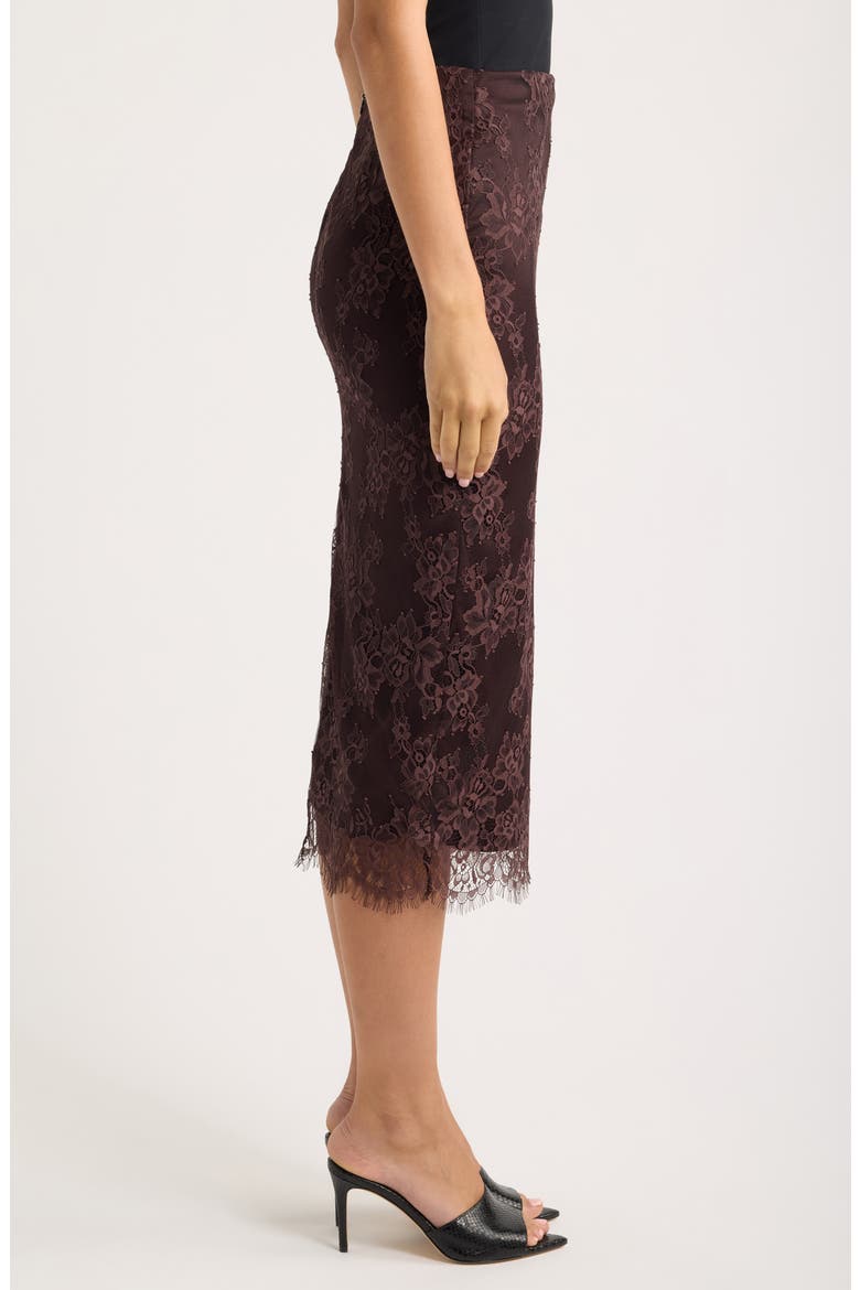 Serelle Floral Lace Overlay Midi Skirt, Alternate, color, CHOCOLATE BROWN