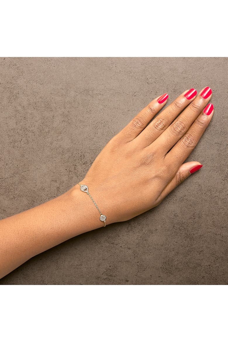 14K Yellow Gold Plated Silver 1/3 Cttw Diamond Evil Eye Station Bracelet, Alternate, color, Yellow Gold over Silver