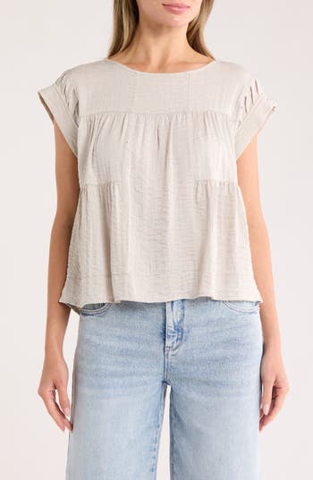 Adrianna Papell Crinkled Cap Sleeve Babydoll Crop Top In Gold