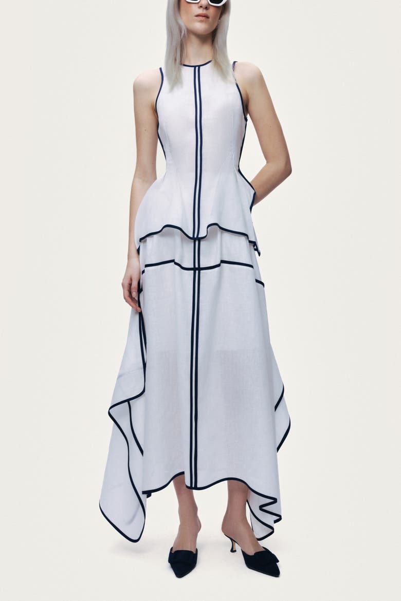 Contrast Trim Asymmetric Hem Skirt, Alternate, color, Ivory
