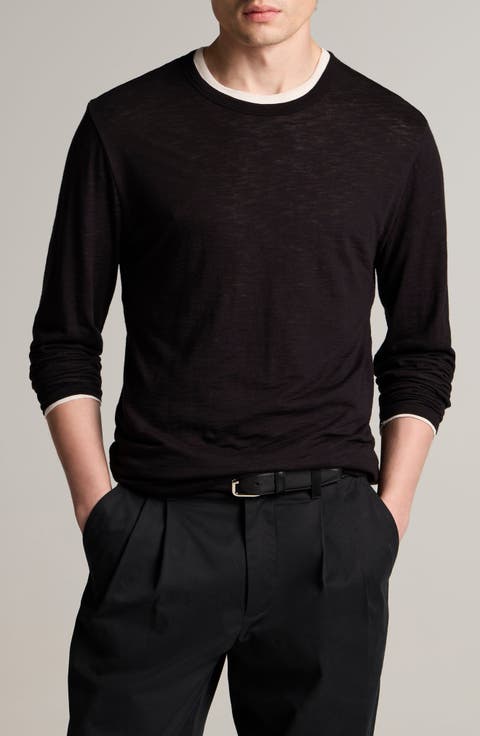 Fine Slub Layered Look Long Sleeve Pima Cotton T-Shirt