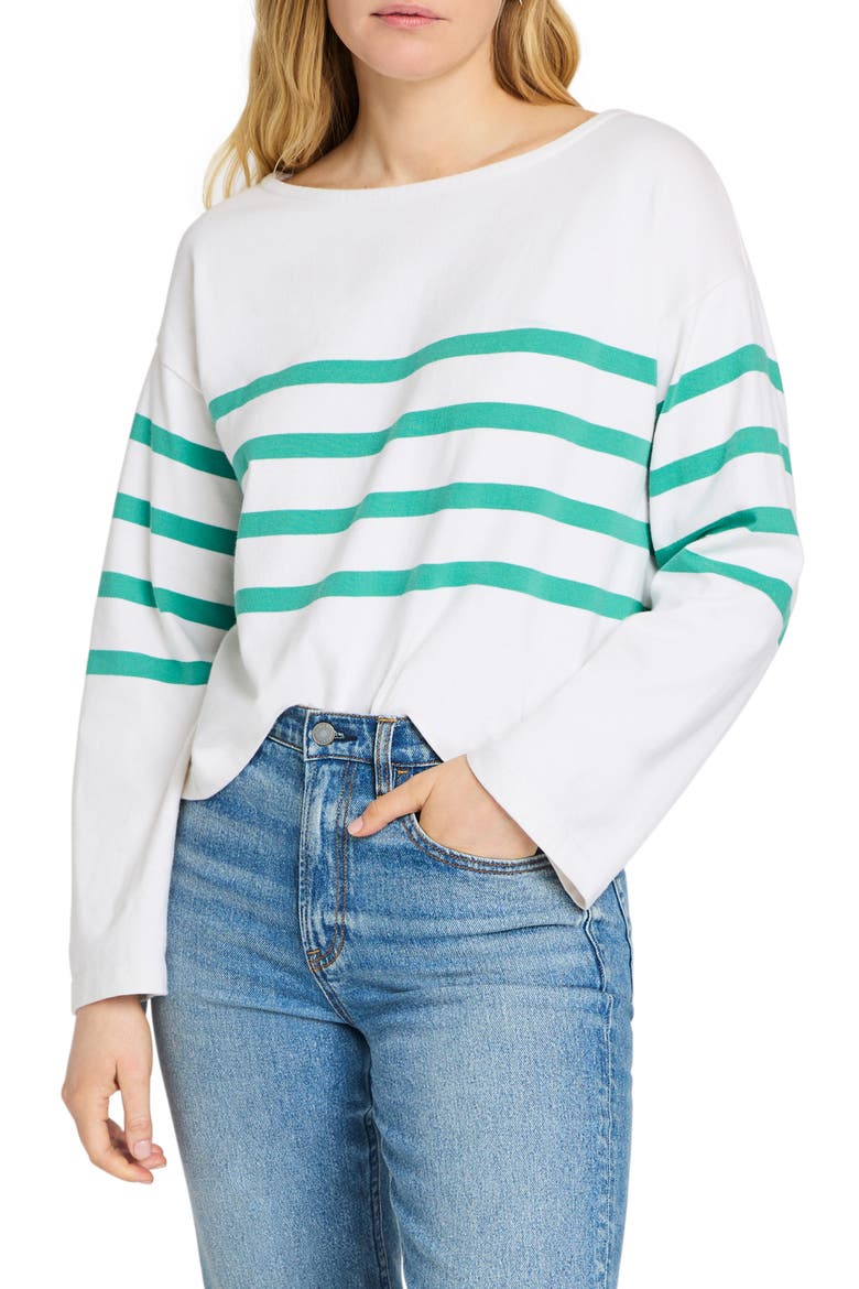 Rugby Stripe Organic Cotton Boat Neck T-Shirt, Alternate, color, GREENCAPE STRIPE