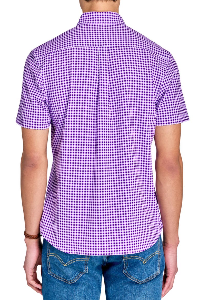 Slim Fit Mini Check Recycled 4-Way Stretch Performance Short Sleeve Shirt, Alternate, color, LILAC