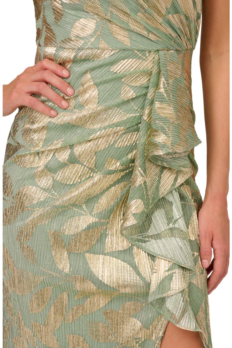 Foil Asymmetric Neck Gown, Alternate, color, SAGE/ GOLD