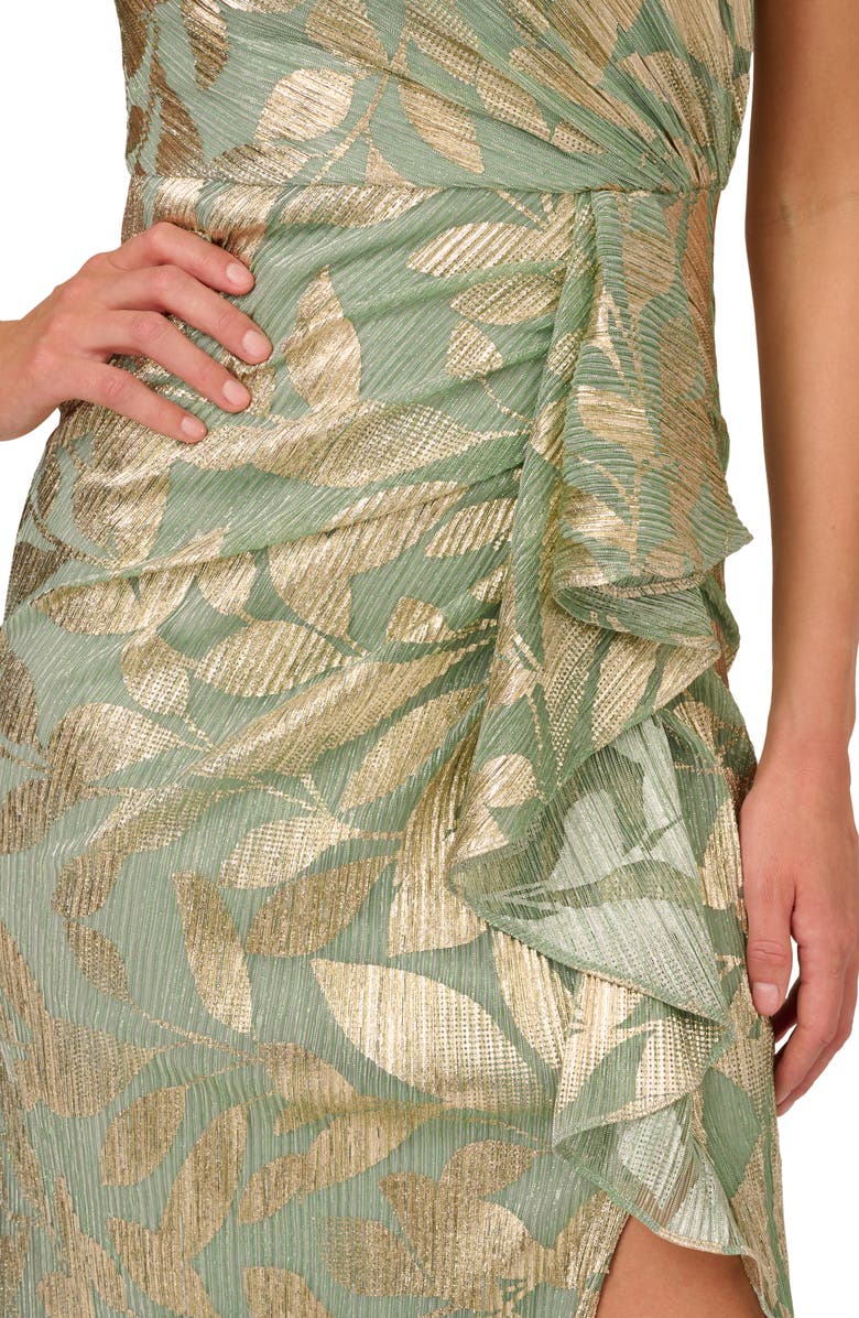 Adrianna Papell Foil Asymmetric Neck Gown, Alternate, color, Sage/ Gold