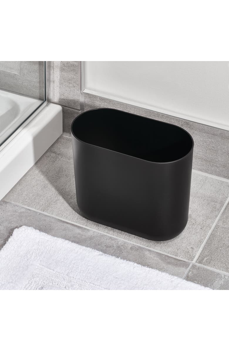 iDesign Small Plastic 1.9 Gallon / 7 L  Oval Bathroom Trash Can, 2-Pack, Black, Alternate, color, Black
