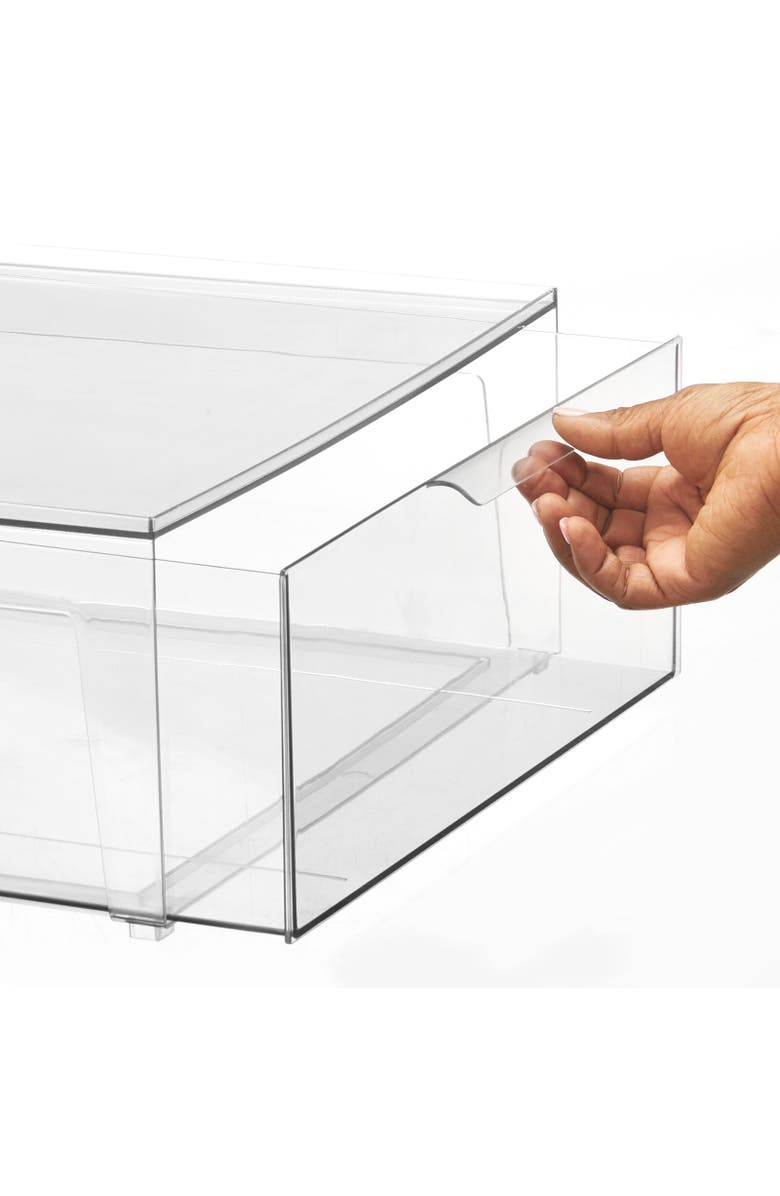 mDesign Plastic Stackable Closet Storage Organizer Bin with Drawer, 2 Pack, Clear, Alternate, color,