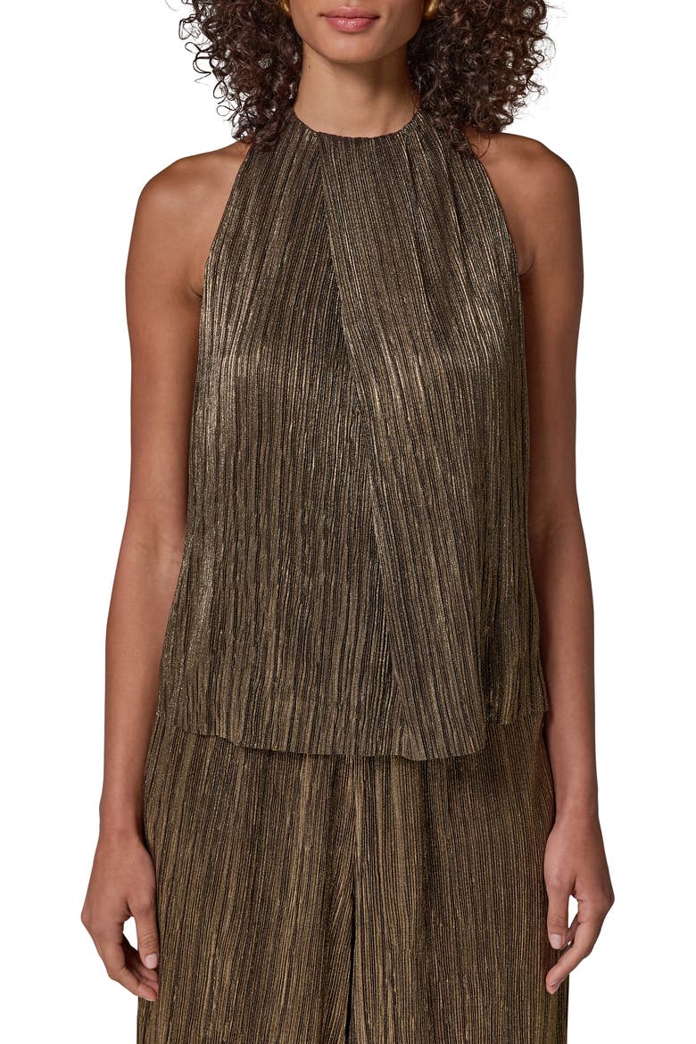Pleated Halter Neck Crinkle Top, Main, color, BLK/ GD FOI