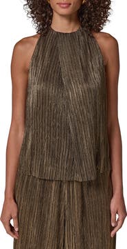 Donna Karan New York Pleated Halter Neck Crinkle Top