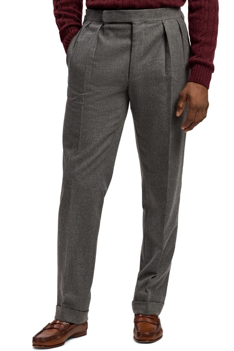 Gregory Pleated Wool Flannel Trousers, Main, color, MEDIUM GREY