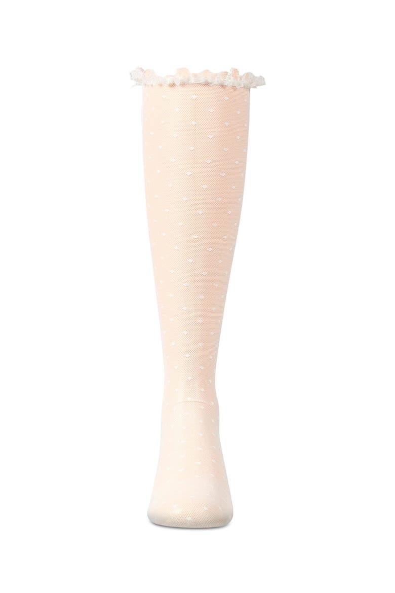 Lace Trimmed Dot Mesh Knee Sock, Alternate, color, Winter White