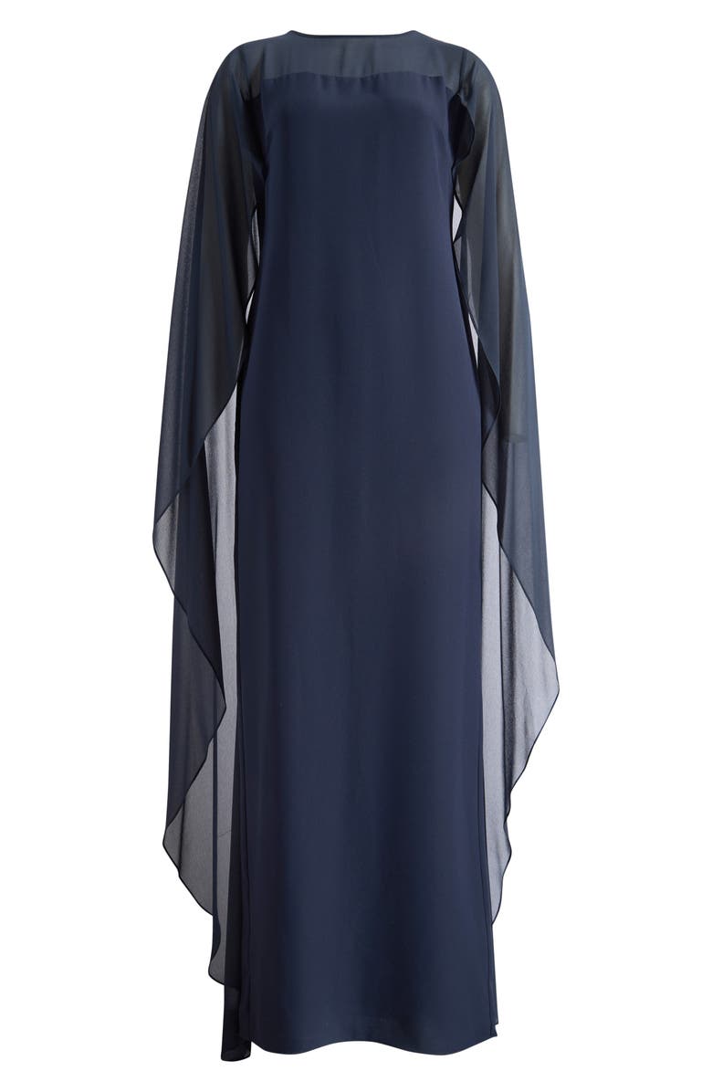 Lauren Ralph Lauren Cape Detail Triple Georgette Gown, Main, color, Lauren Navy Blue