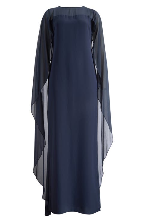 Cape Detail Triple Georgette Gown