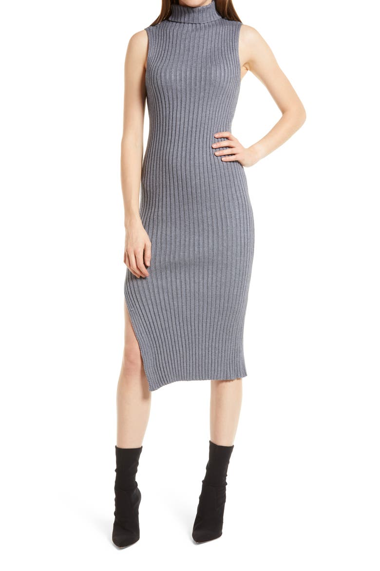 Ribbed Mock Neck Sleeveless Dress, Main, color, H GREY