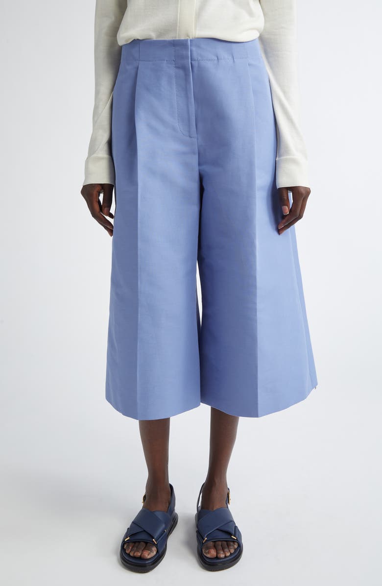 Marni Pleated High Waist Wide Leg Virgin Wool Crop Trousers, Main, color, 